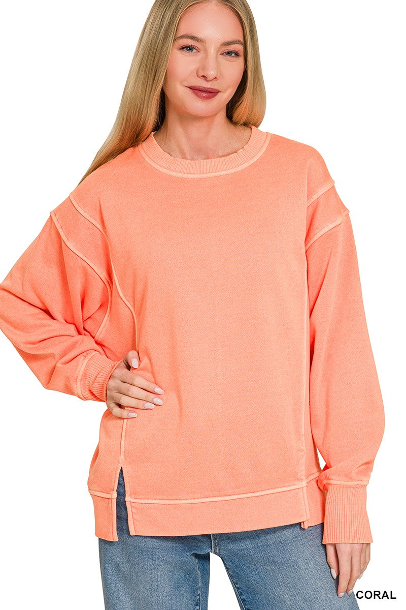 Zenana Pigment Dye Exposed-seam Fleece Sweatshirt 