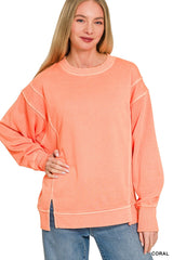 Zenana Pigment Dye Exposed-seam Fleece Sweatshirt 