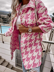 Houndstooth Button Up Long Sleeve Outerwear 