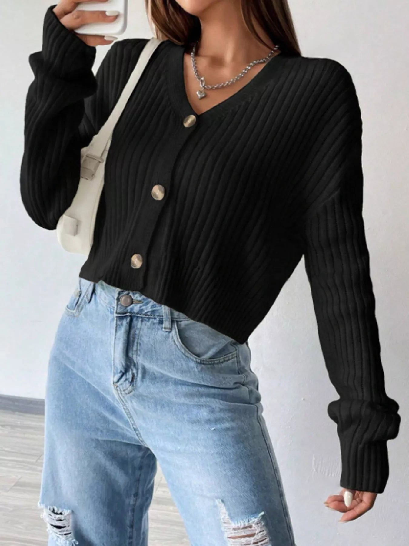 V-Neck Button-Up Cardigan 