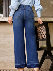 Raw Hem Unique Cuffs Straight High Rise Loose Jeans 