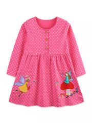 Children's Polka Dot Embroidered Long Sleeve Dress 