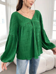 Plus Size Texture V-Neck Long Sleeve Top 