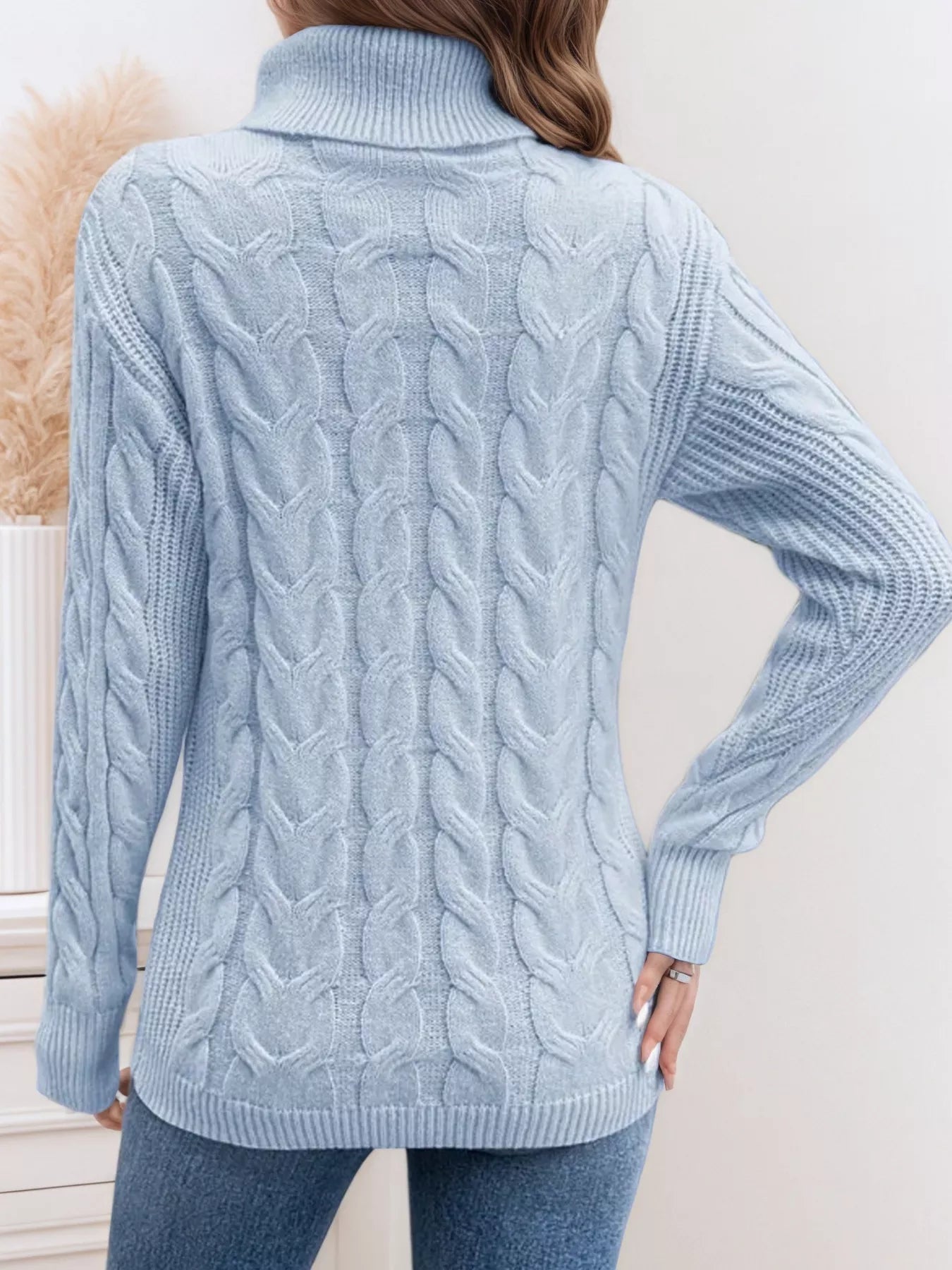 Cable Knit Turtleneck Long Sleeve Sweater 