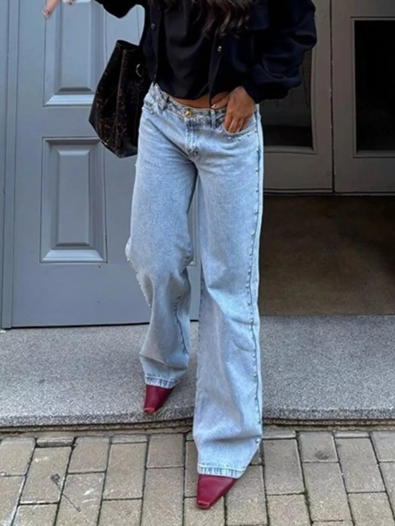 Leopard Star Patches Wide Leg Jeans 