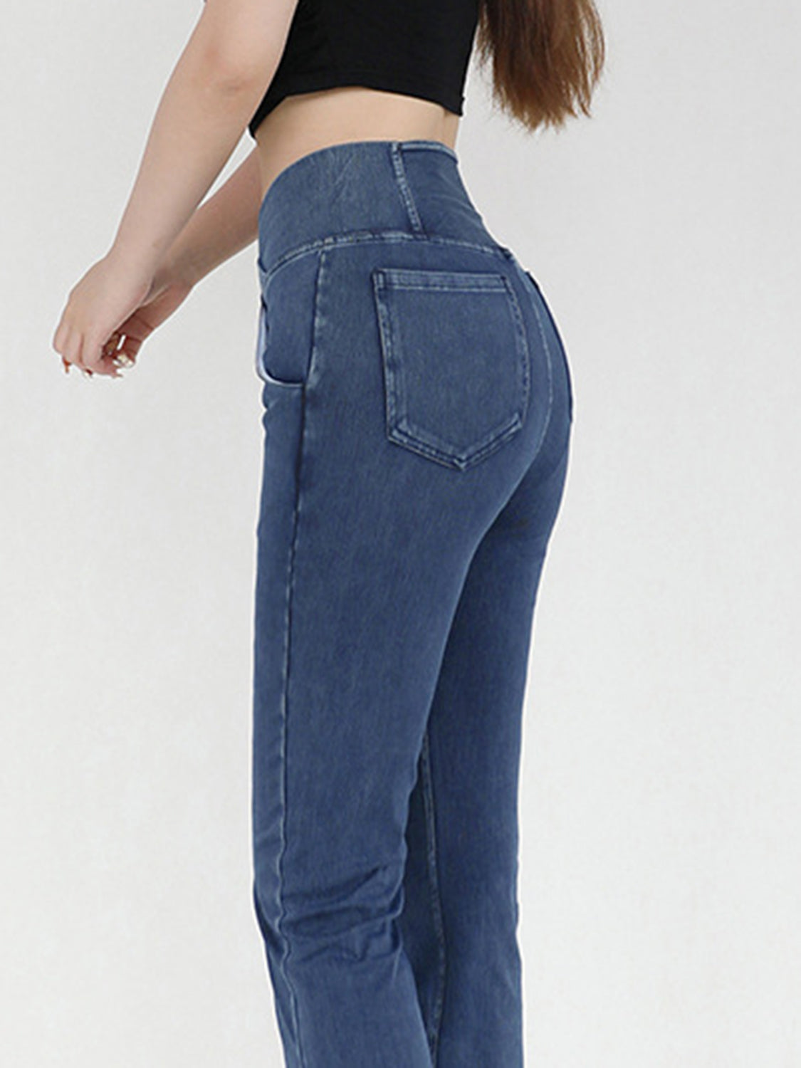 Wide Waistband Bootcut Jeans with Pockets 