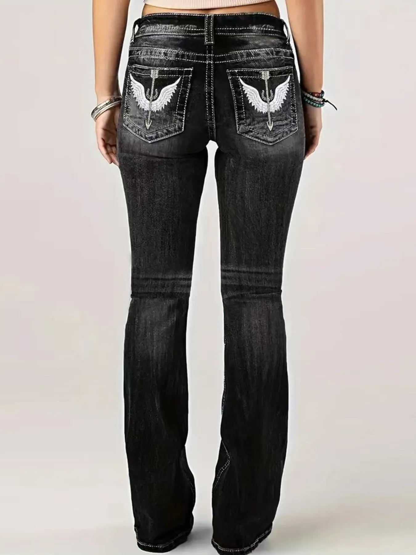 Embroidered Washed Bootcut Jeans 