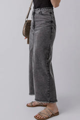 Raw Hem Midi Denim Skirt with Pockets 
