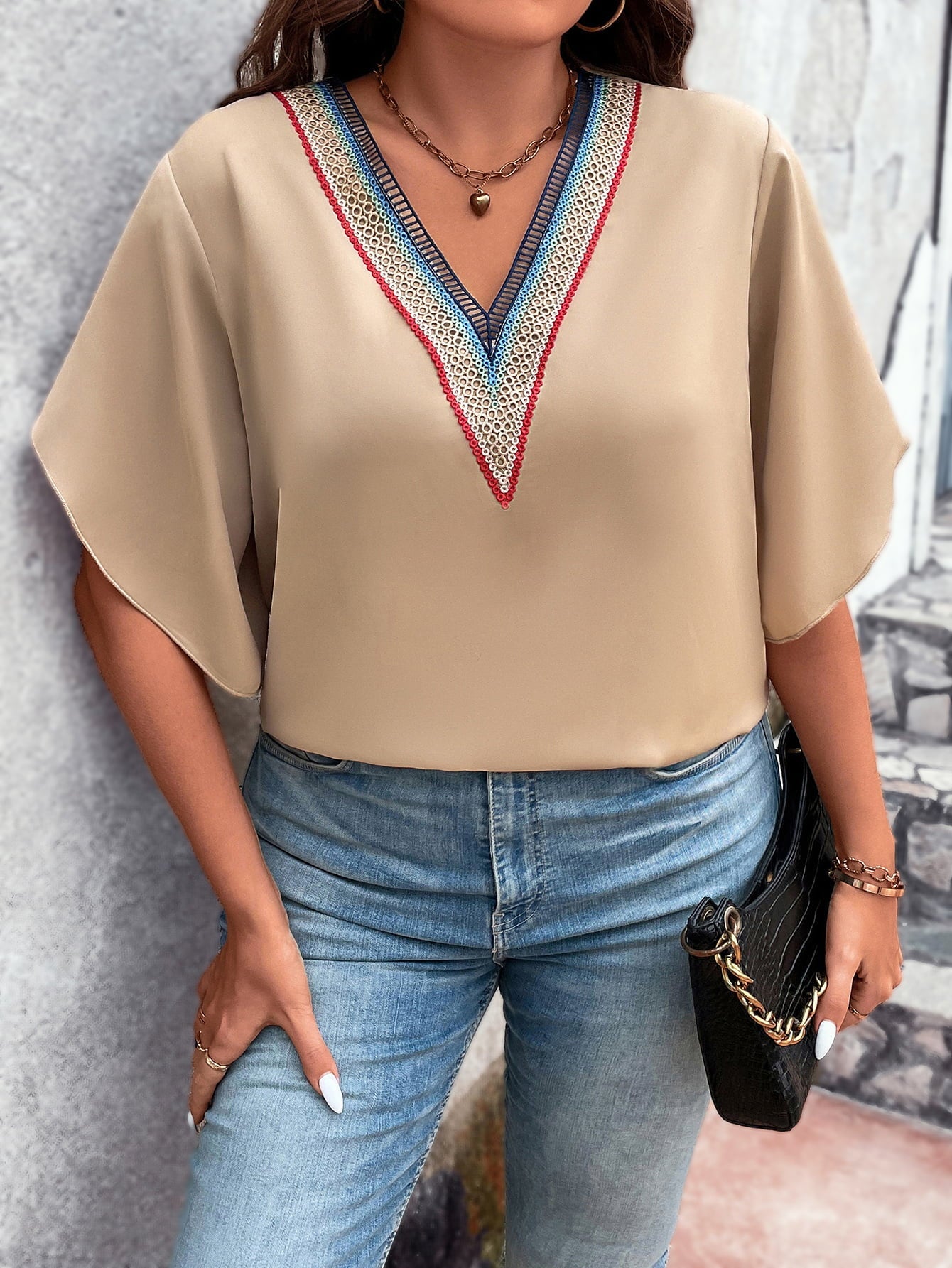 Honey Plus Size V-Neck Flutter Sleeve Blouse 