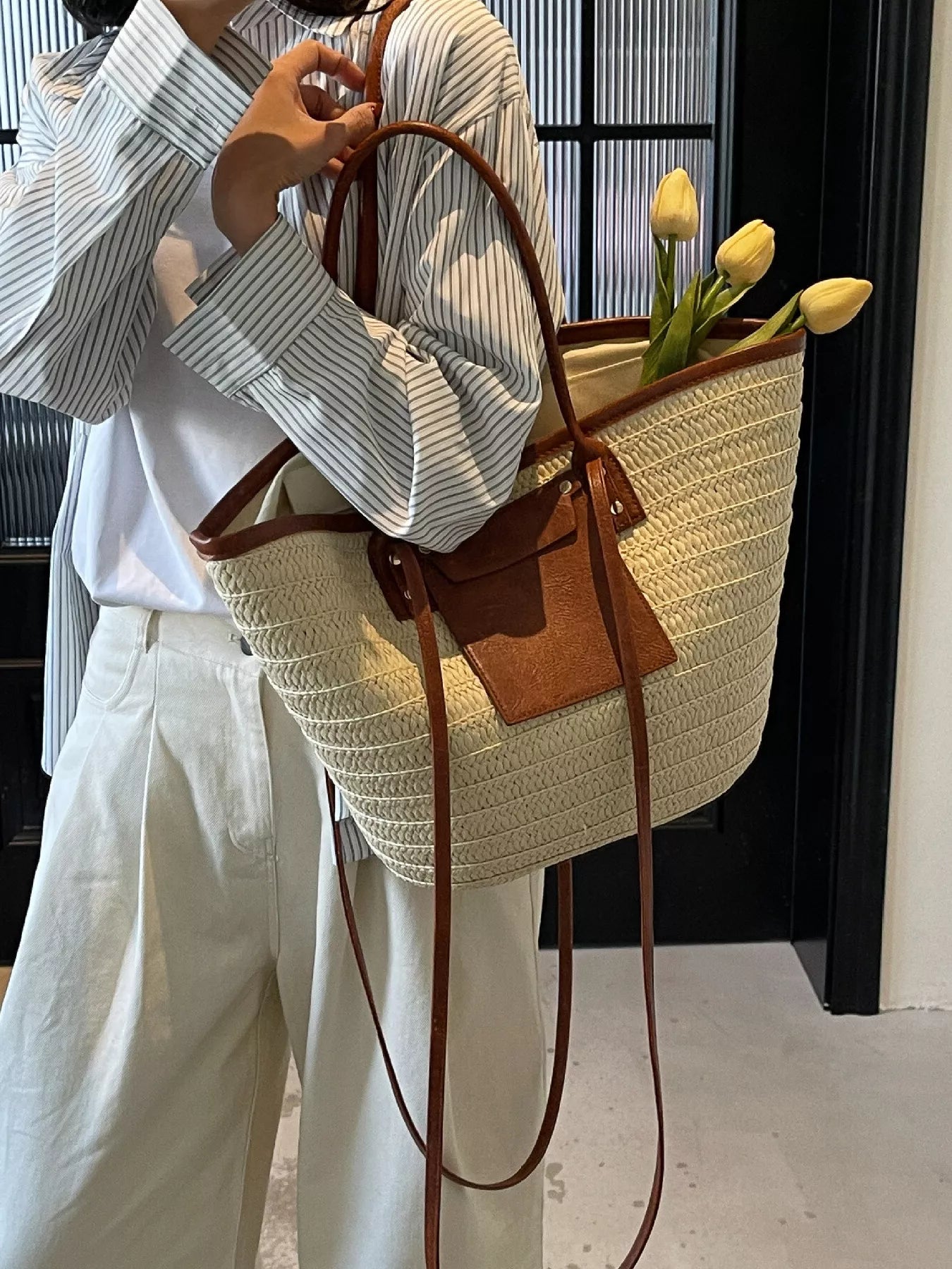 Woven Straw Tote Bag 