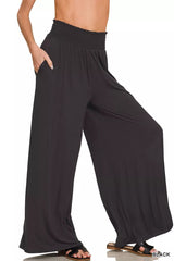 Zenana Smocked Waist Wide Leg Palazzo Pants 