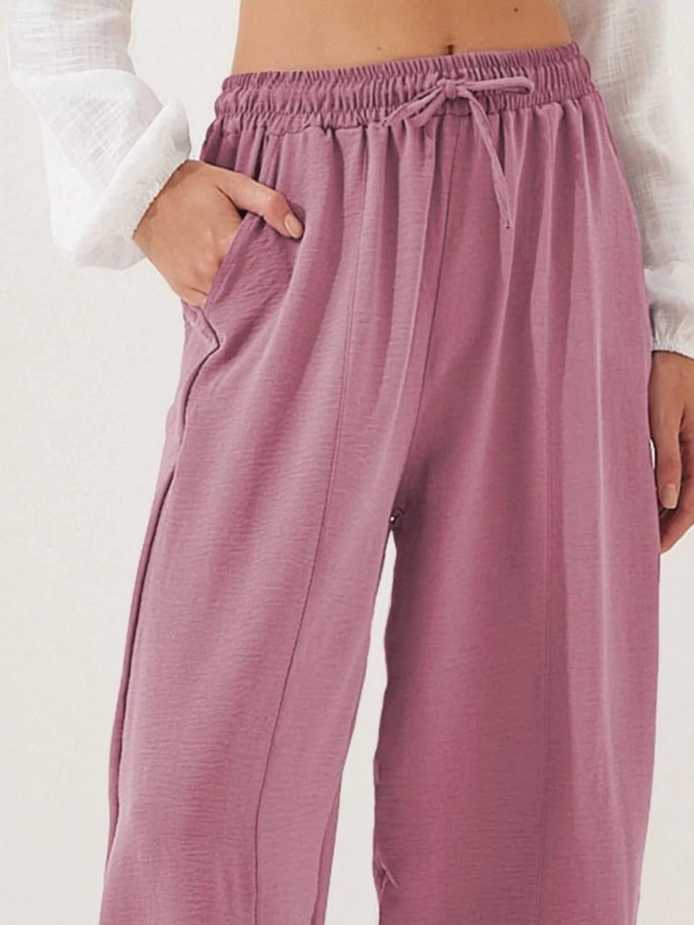Full Size Drawstring Wide Leg Cropped Pants Plus Size 