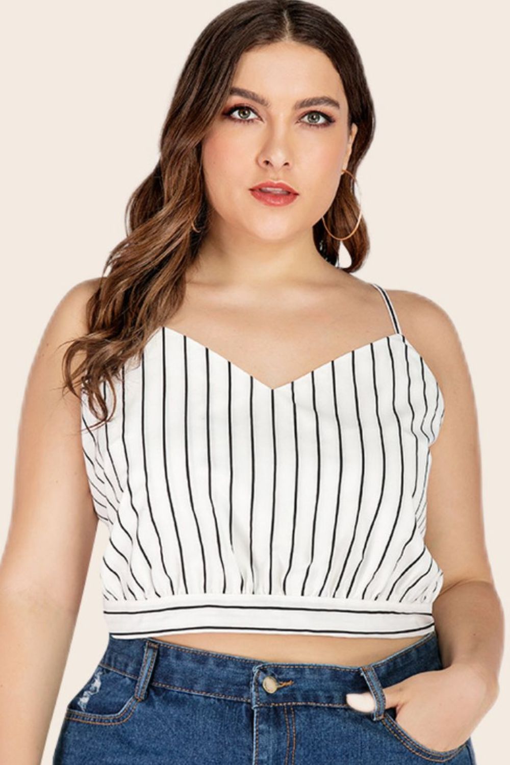 Plus Size Striped Tie-Back Cropped Cami 