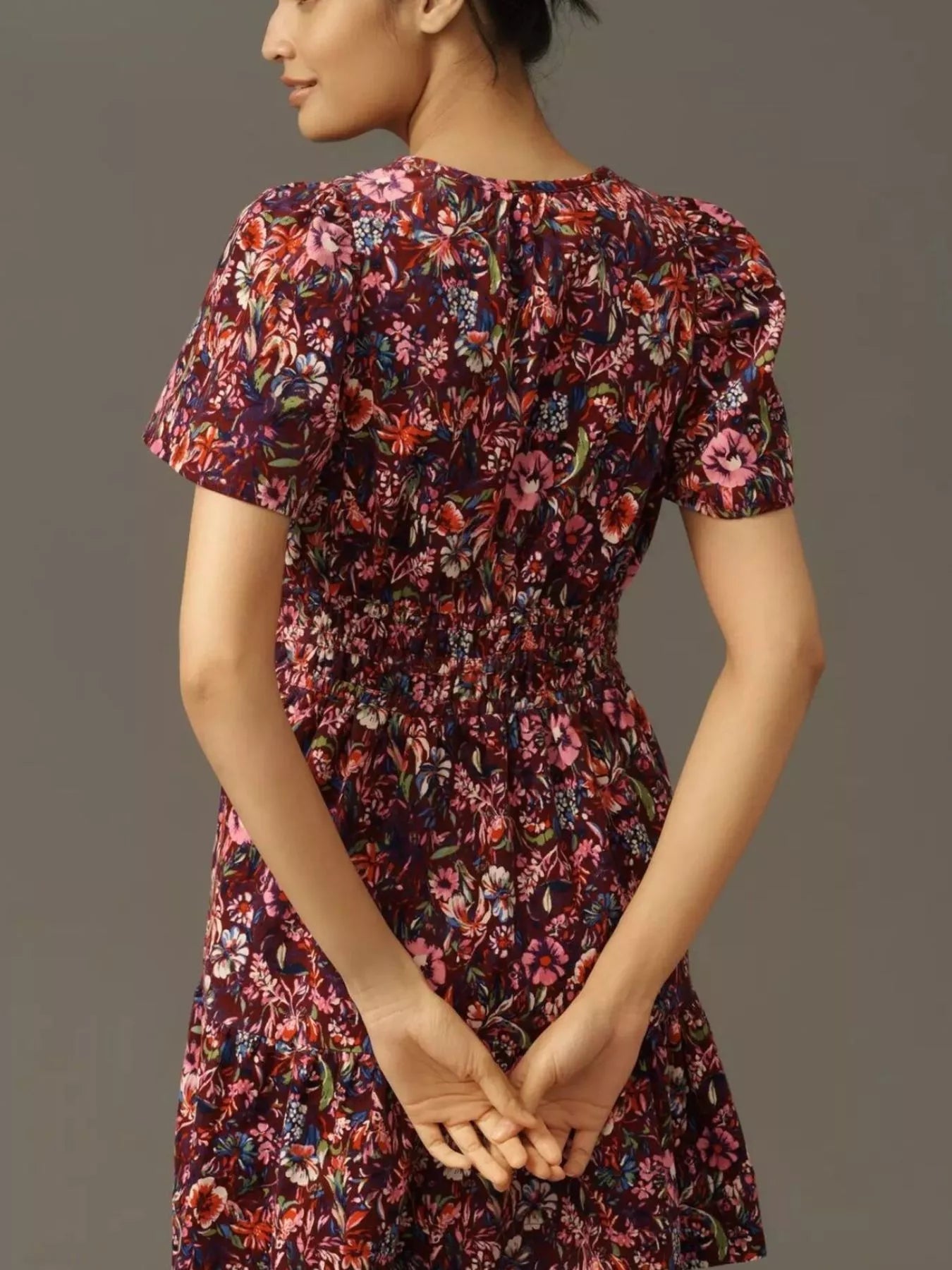 Printed Notched Short Sleeve Dress 