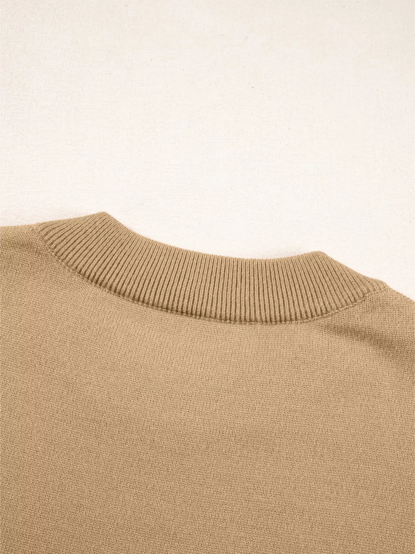 Center Seam Drop Shoulder Pullover Solid Sweater 