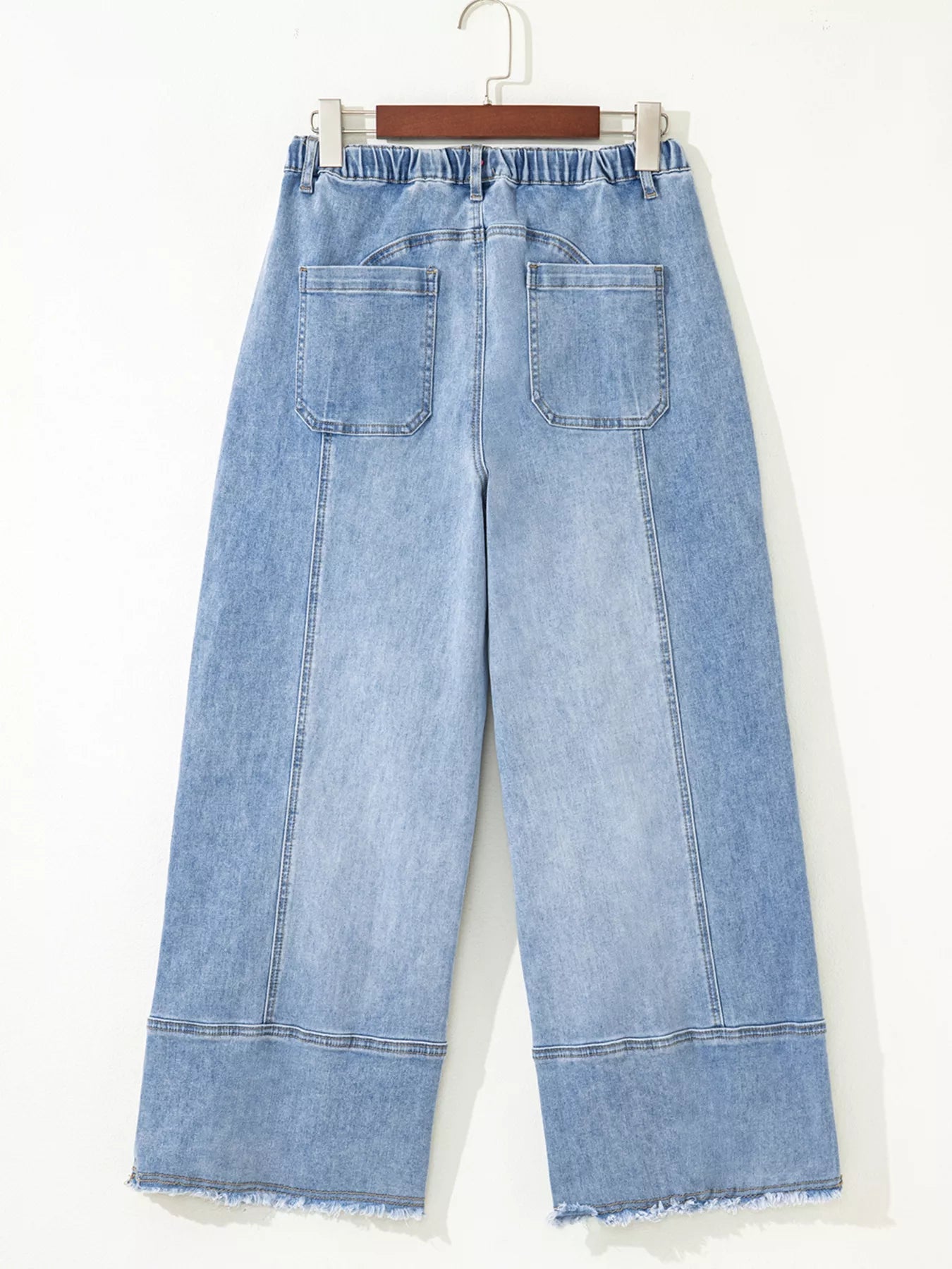 Wide Leg Drawstring Raw Hem Jeans 