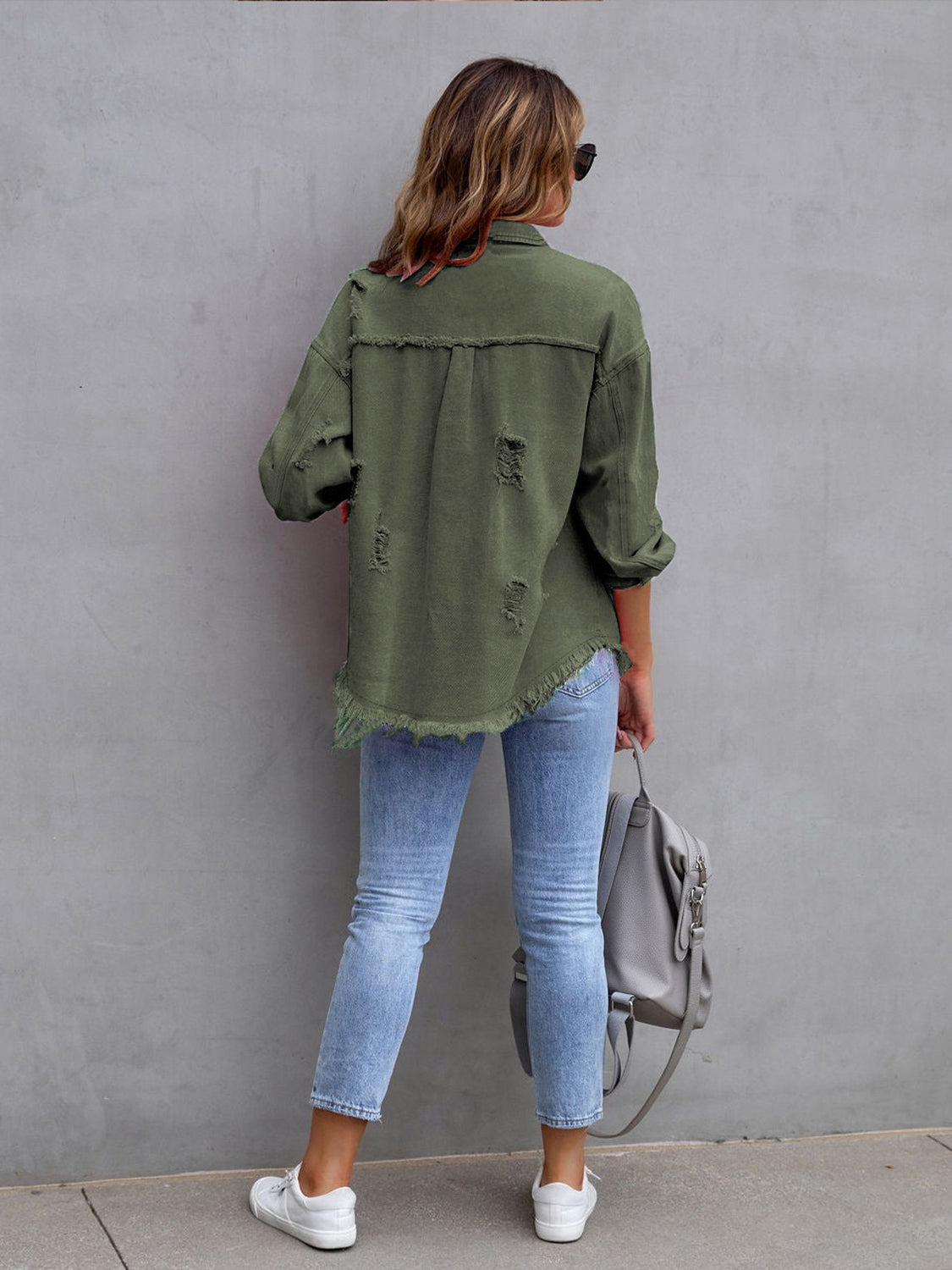 Distressed Drop Shoulder Denim Jacket 