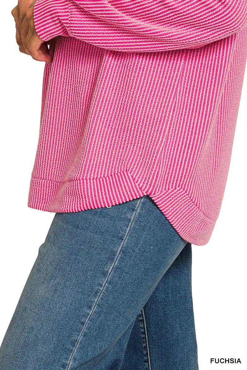 Zenana Full Size Raised Rib Round Neck Long Sleeve Top Plus Size 