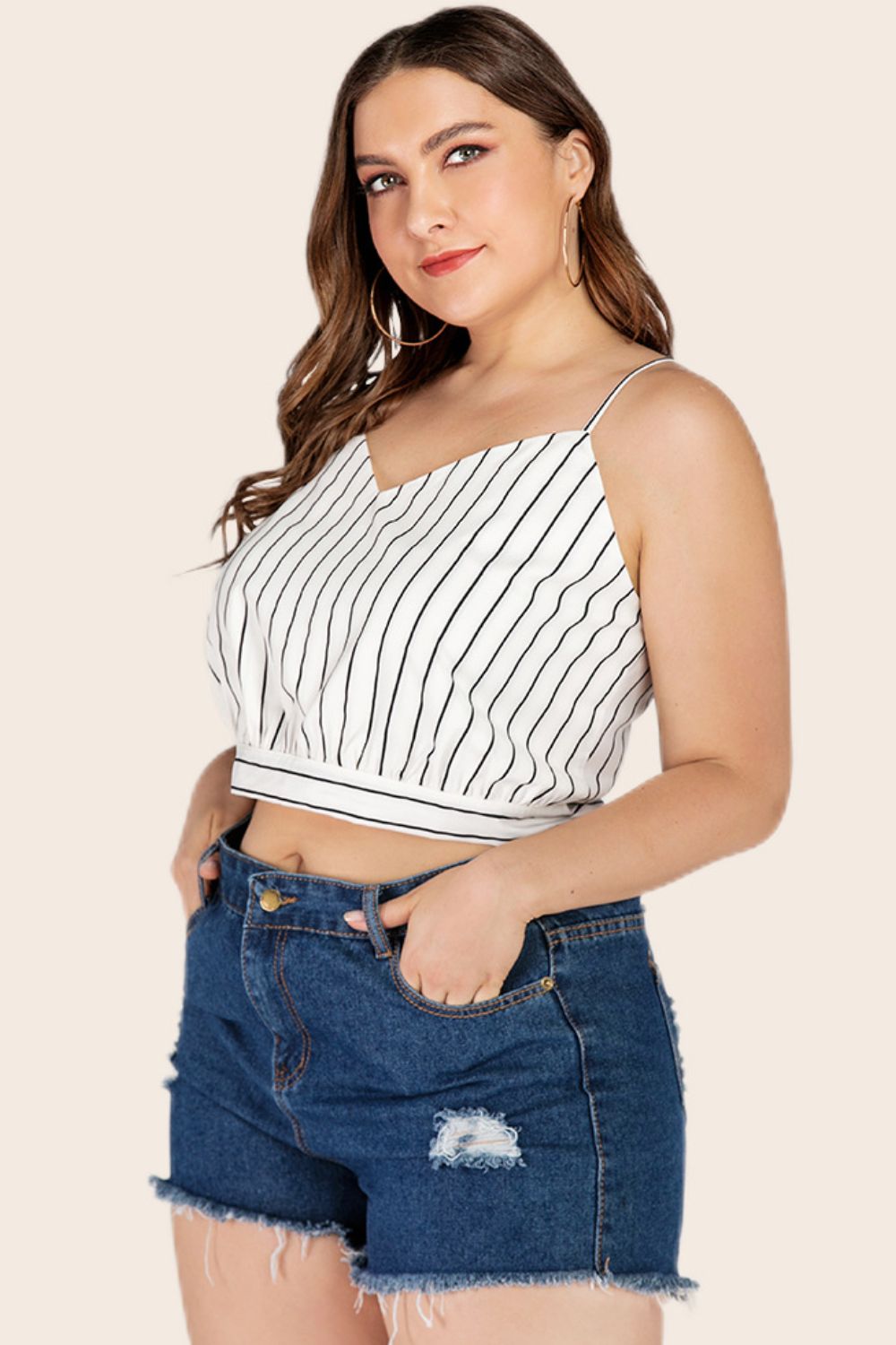 Plus Size Striped Tie-Back Cropped Cami 