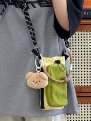 Drawstring Crossbody Bag with Front Pocket 