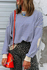 Striped Round Neck Dropped Shoulder Sweatshirt 