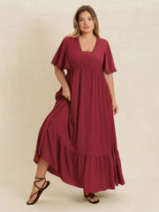 Plus Size Lace Detail Flutter Sleeve Maxi Dress 