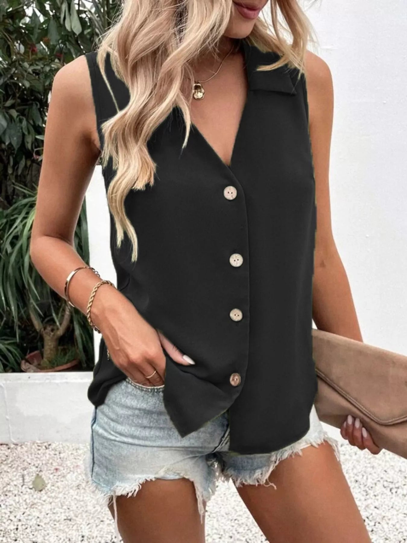 Full Size Button-Down Tank Top Plus Size 