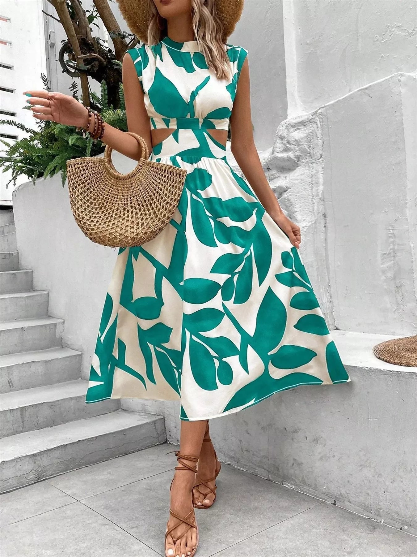 Cutout Printed Sleeveless Dress 