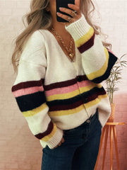 Ribbed Striped Button Down Cardigan 