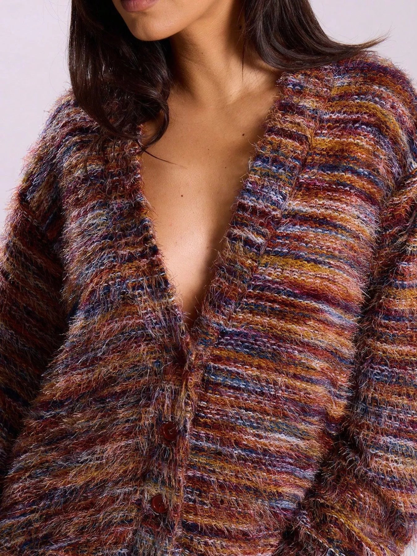 Chunky Knit V-Neck Button-Up Cardigan 