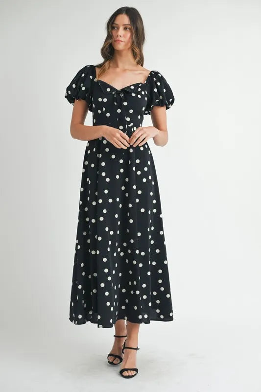 MABLE Polka Dot Puff Sleeve Midi Dress 