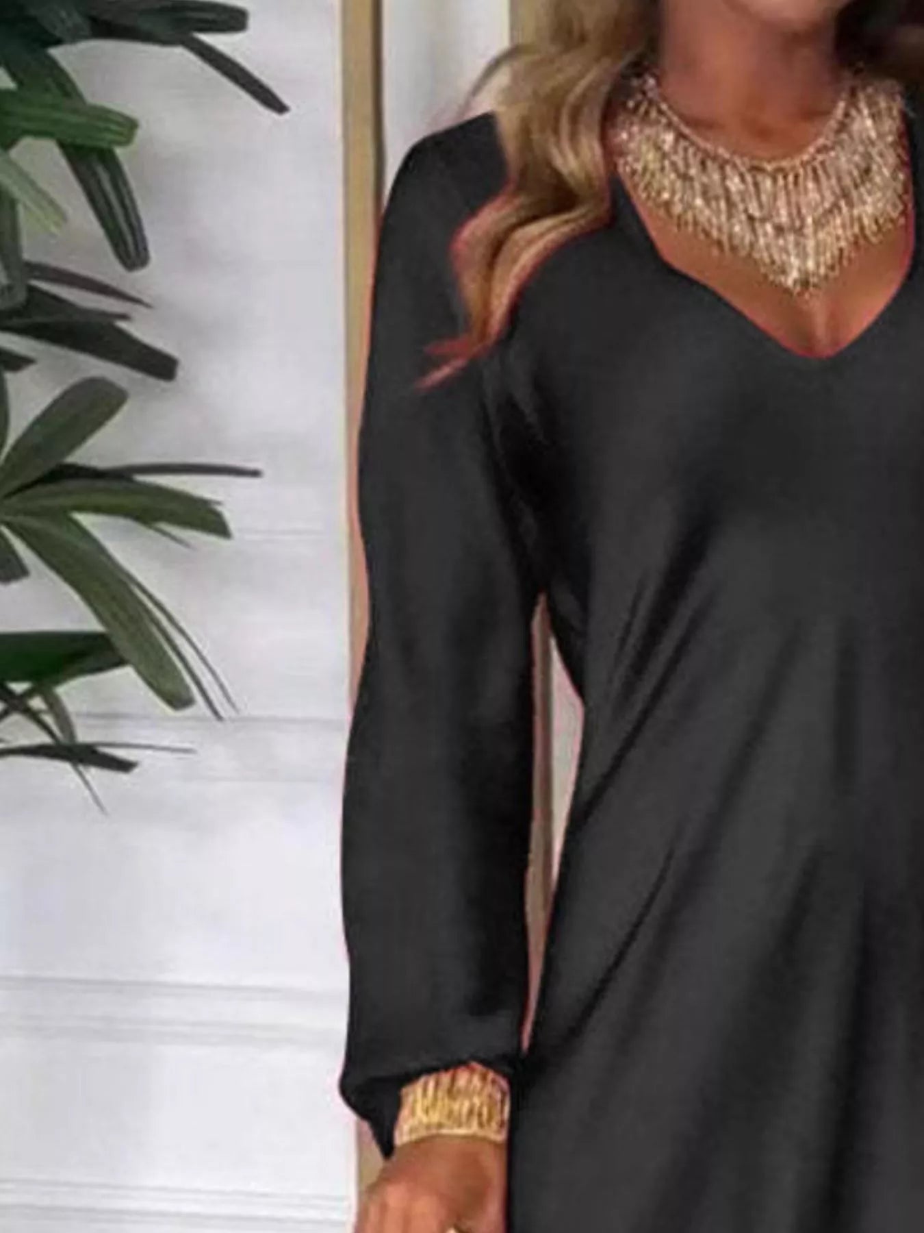 Full Size V-Neck Long Sleeve Midi Dress Plus Size 