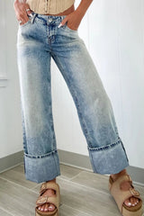 Washed Wide Leg Jeans with Pockets 