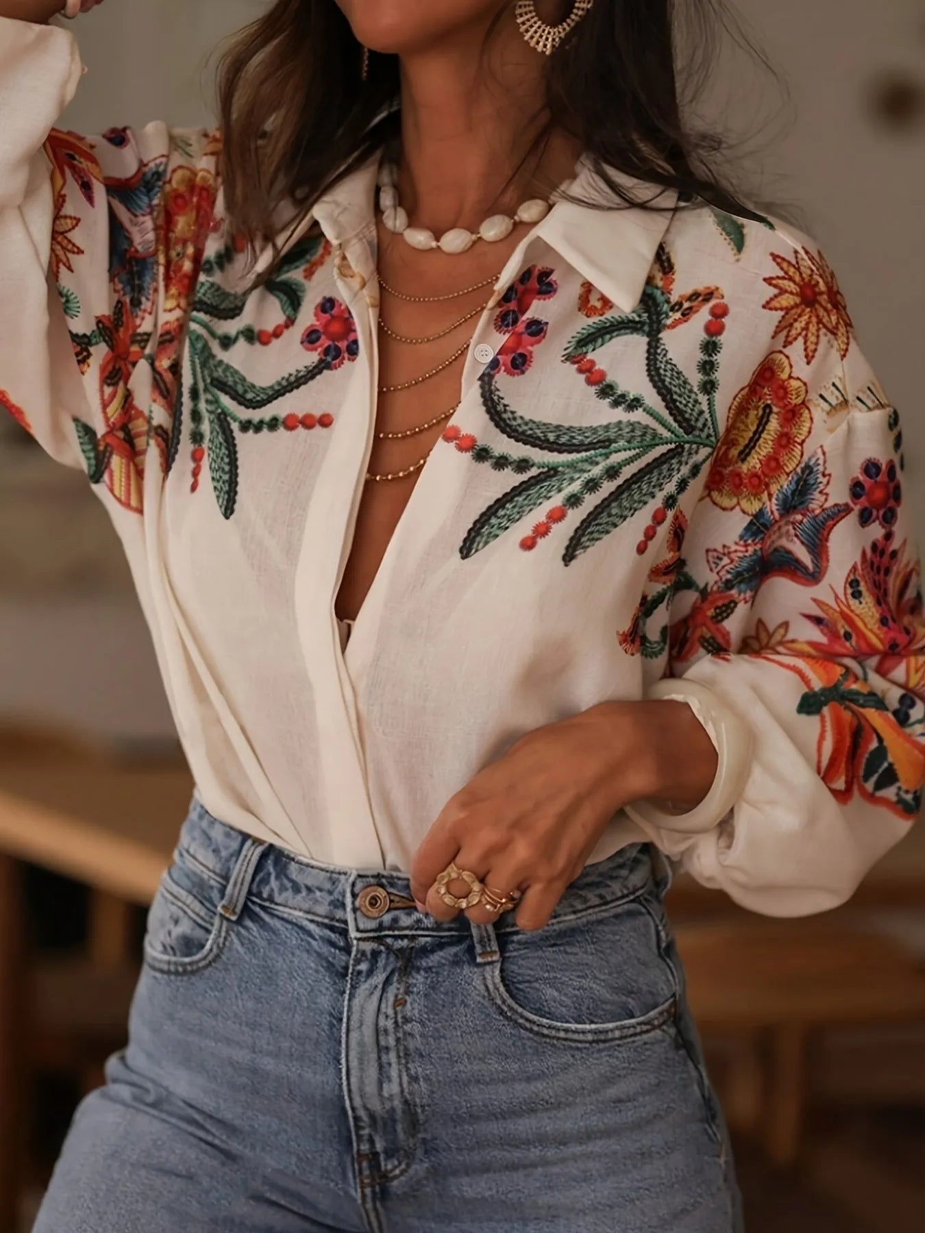 Floral Button Up Long Sleeve Shirt 