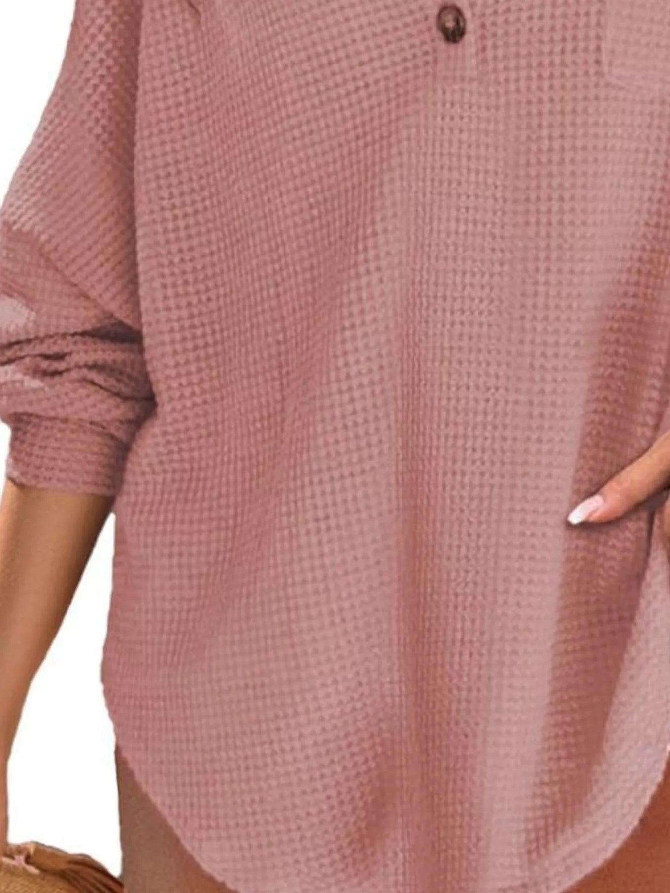 Casual Waffle Knit Button Detail Blouse 