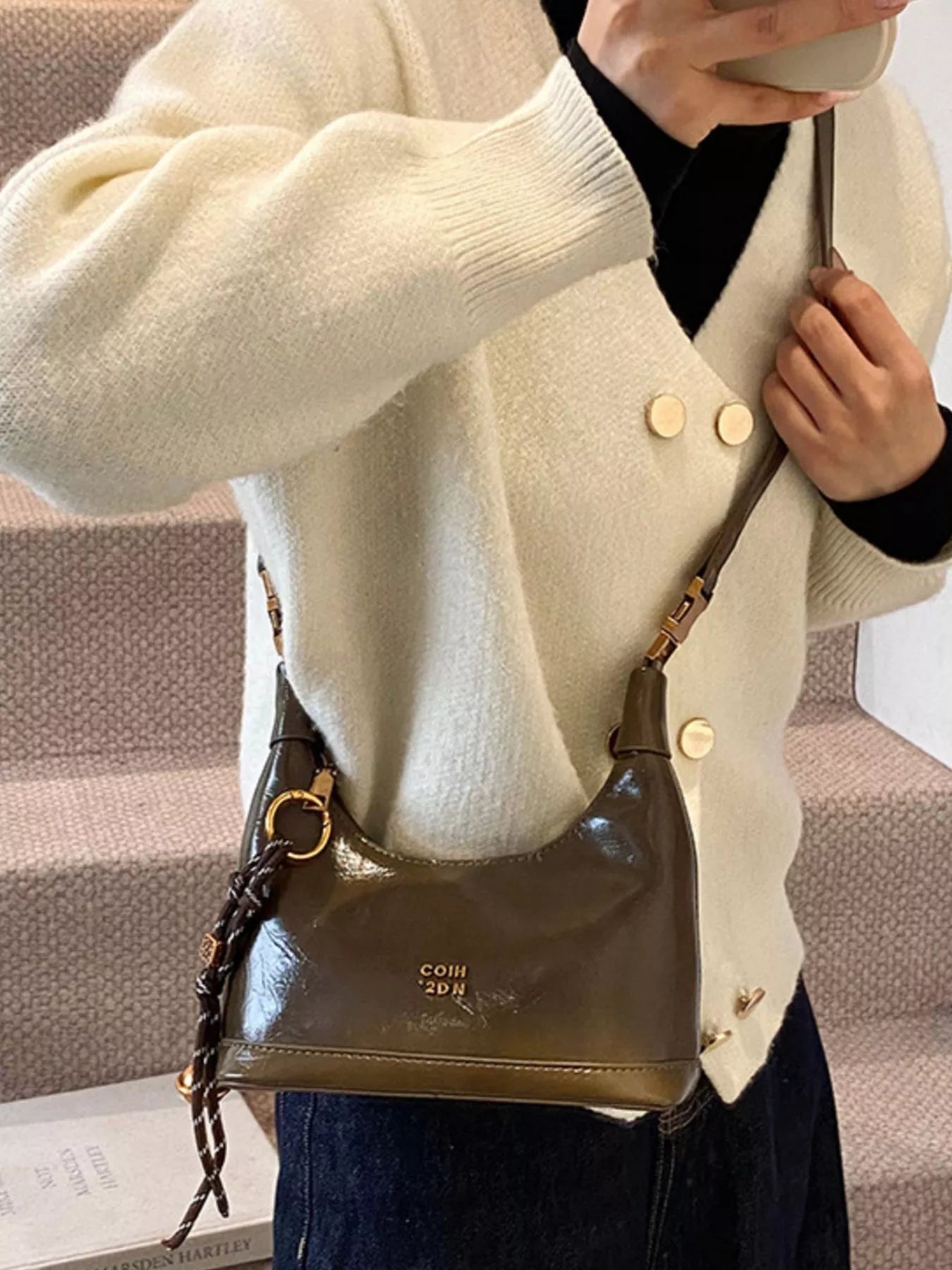 Leather Crossbody Bag with Charm 