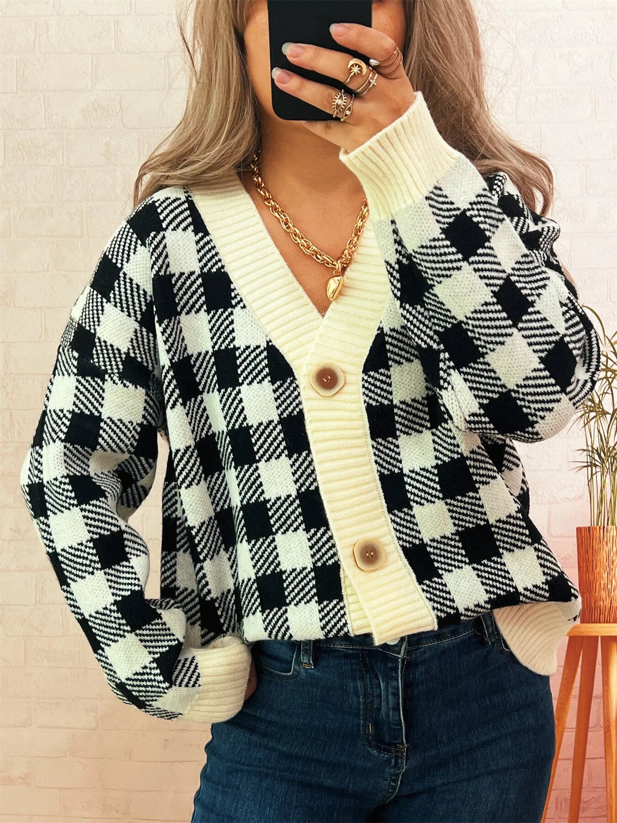 Plaid Button-Down Cardigan 