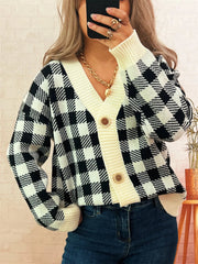 Plaid Button-Down Cardigan 