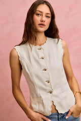 SO ME Scalloped Edge Cotton Twill Washed Vest Top 