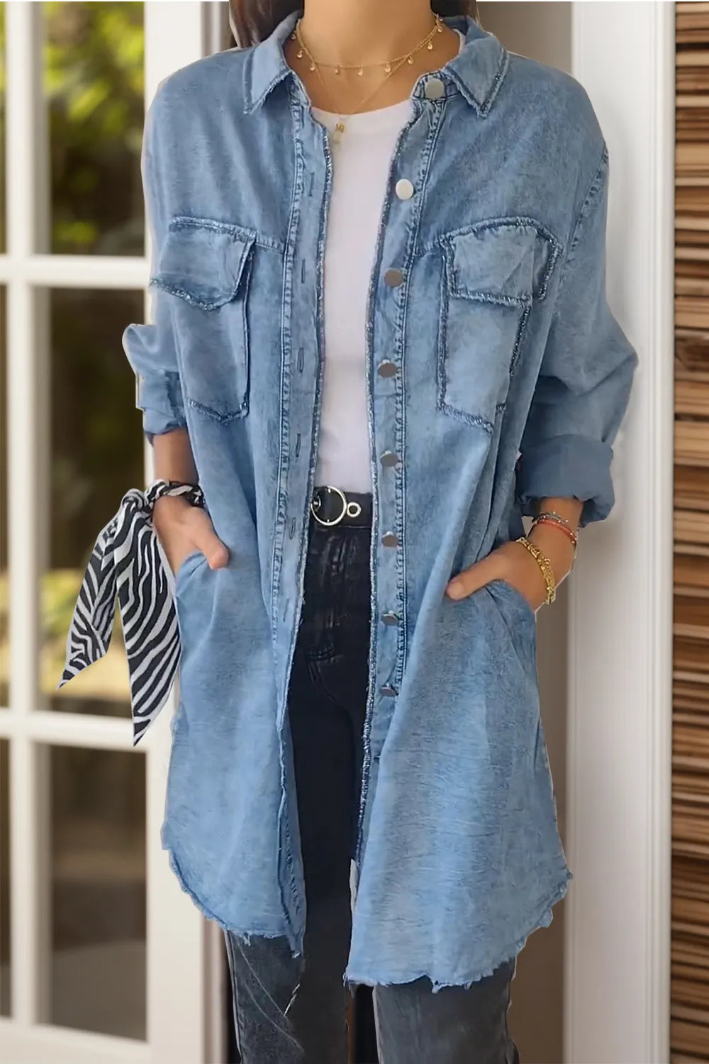 Full Size Pocketed Button Up Long Sleeve Denim Jacket 