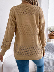 Openwork Open Front Long Sleeve Cardigan 