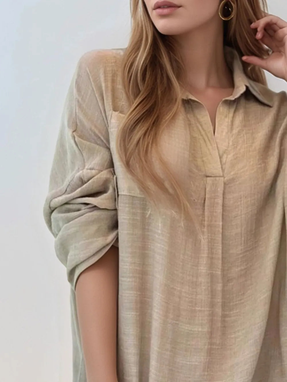 Full Size Side Slit Roll-Tab Sleeve Mini Shirt Dress Plus Size 