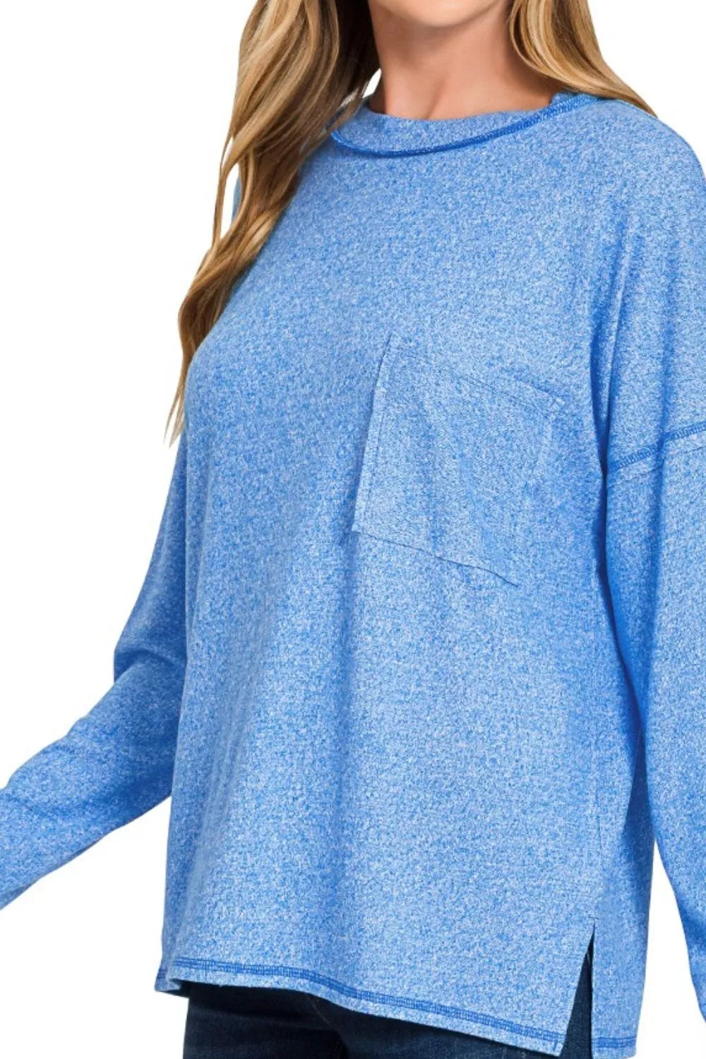 Zenana Soft Melange Hacci Round-Neck Long Sleeve T-Shirt 