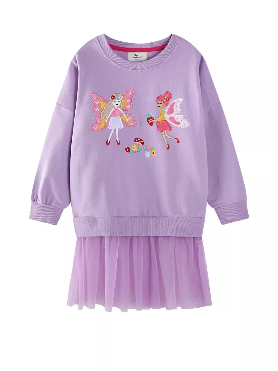 Children's Fairy Embroidered Tulle Sweatshirt Dress 