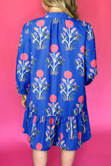 Floral Print Long Sleeve Ruffle Hem Dress 