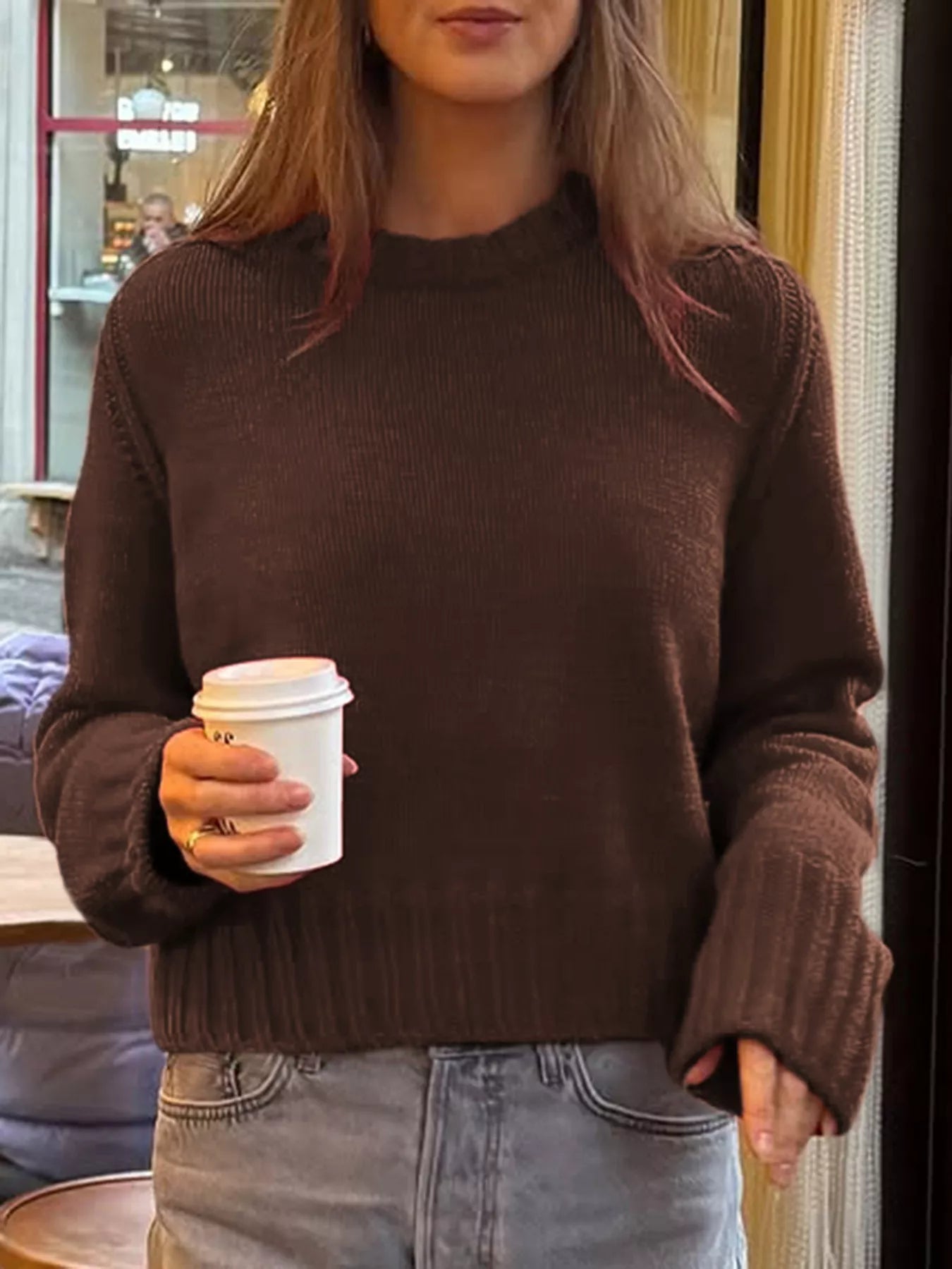 Ribbed Round Neck Sweater 