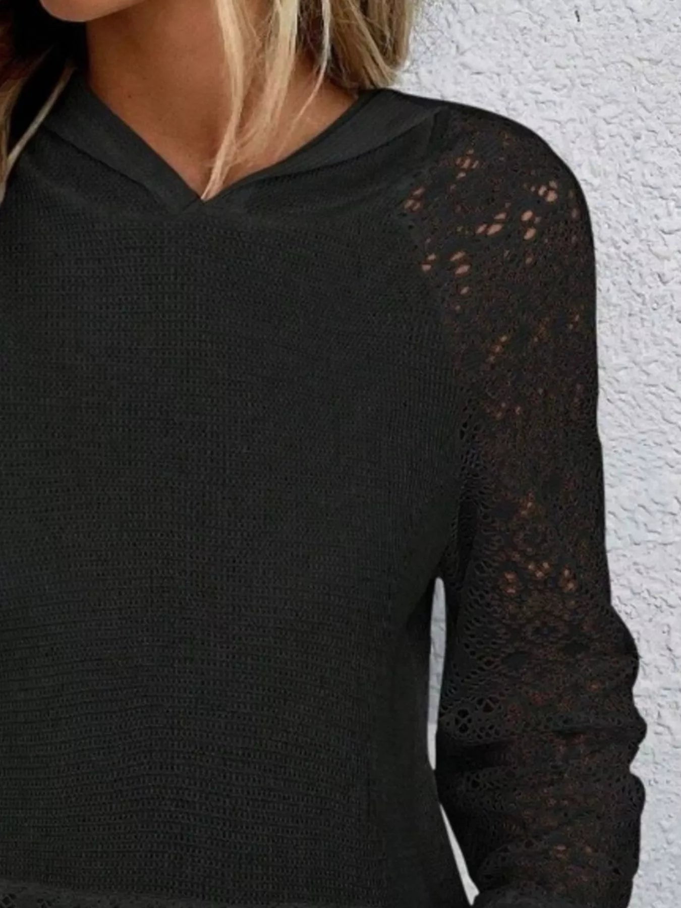 Lace Sleeve Kangaroo Pocket Hoodie 
