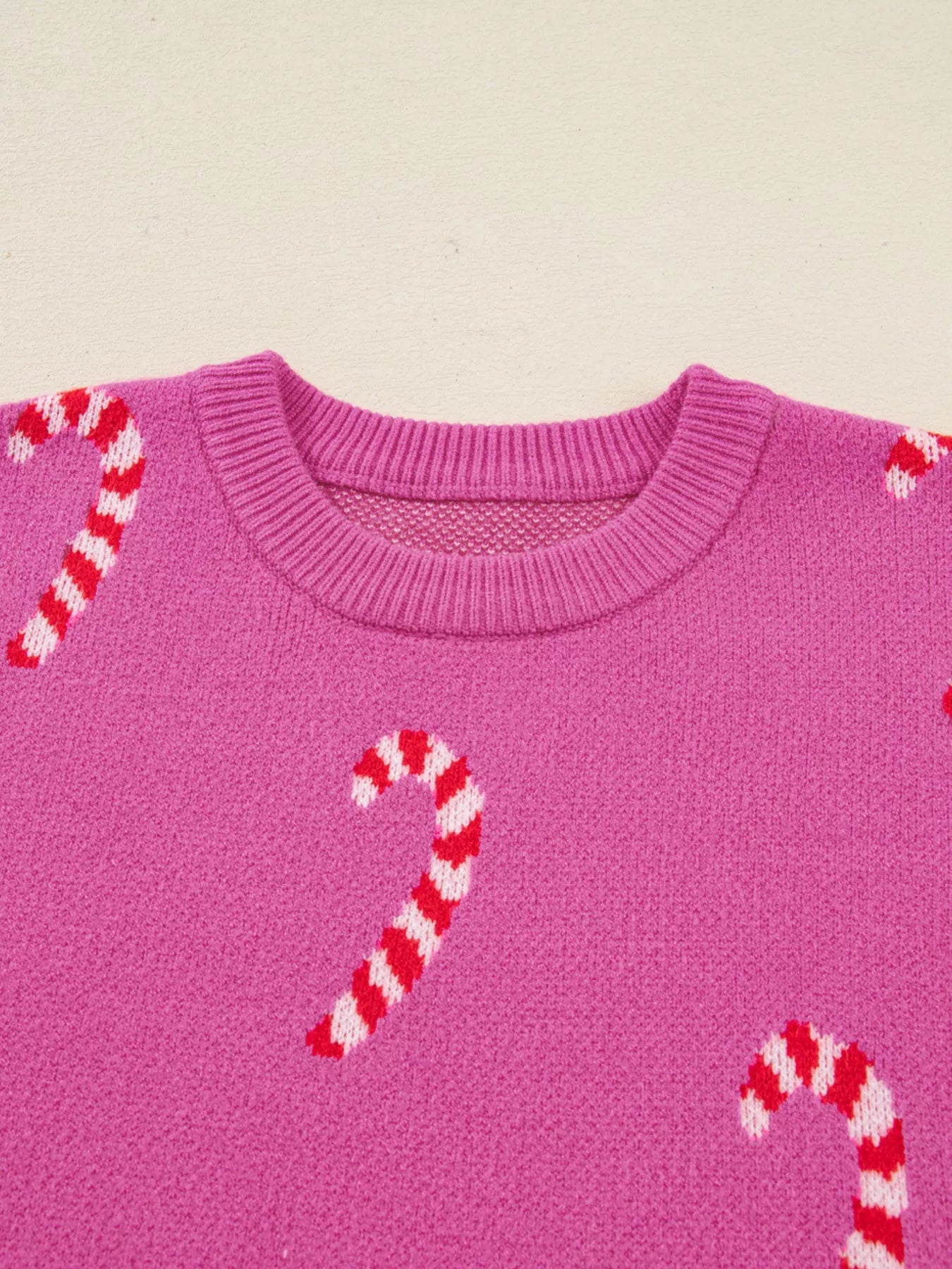Christmas Candy Cane Holiday Drop Shoulder Sweater 