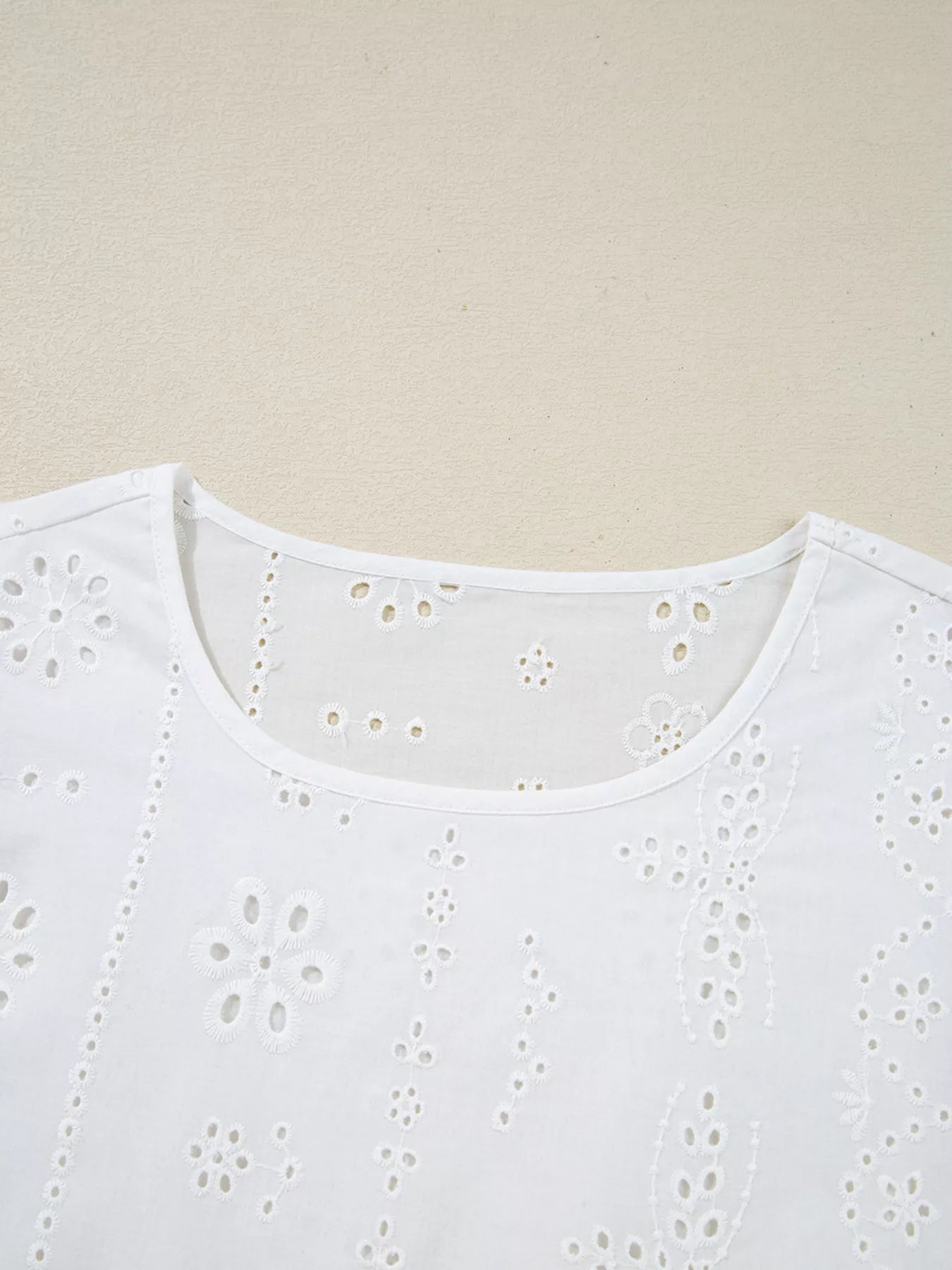 Eyelet Embroidered Smocked Cuff Sheer Blouse 