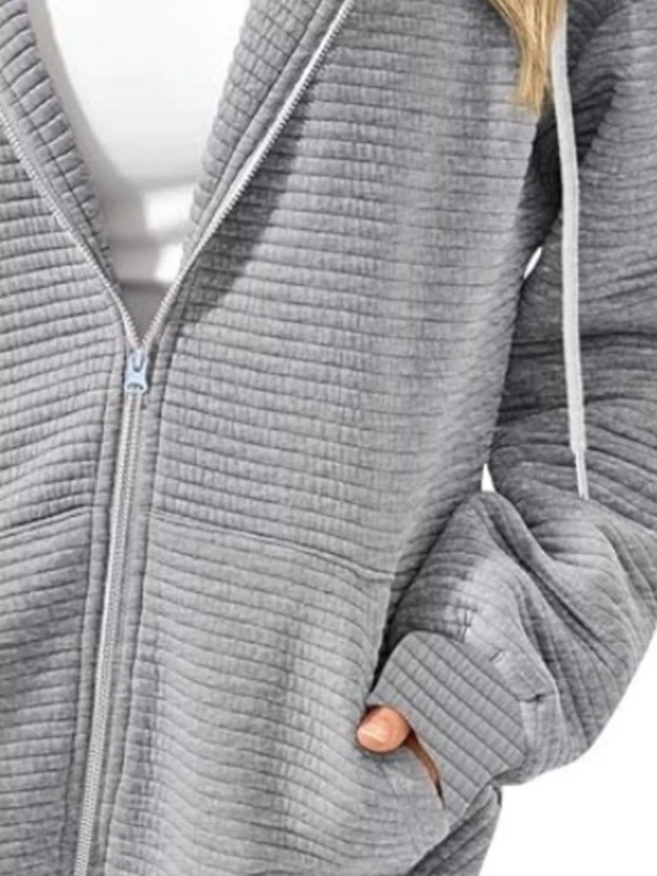 Drawstring Zip Up Dropped Shoulder Hoodie 